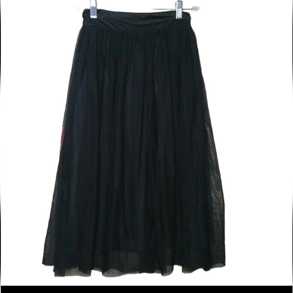 Love, Fire Black Tulle Lace Overlay Midi Skirt Size XS